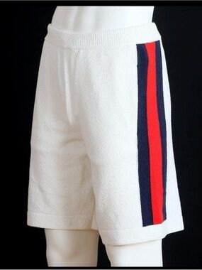 Gucci White Terry Shorts with Red and Navy Side Stripes Small